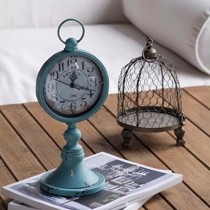 Ophelia & Co. Analog Metal Mechanical Tabletop Clock in Teal & Reviews